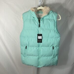 Mint Green Puffer Vest with Hood